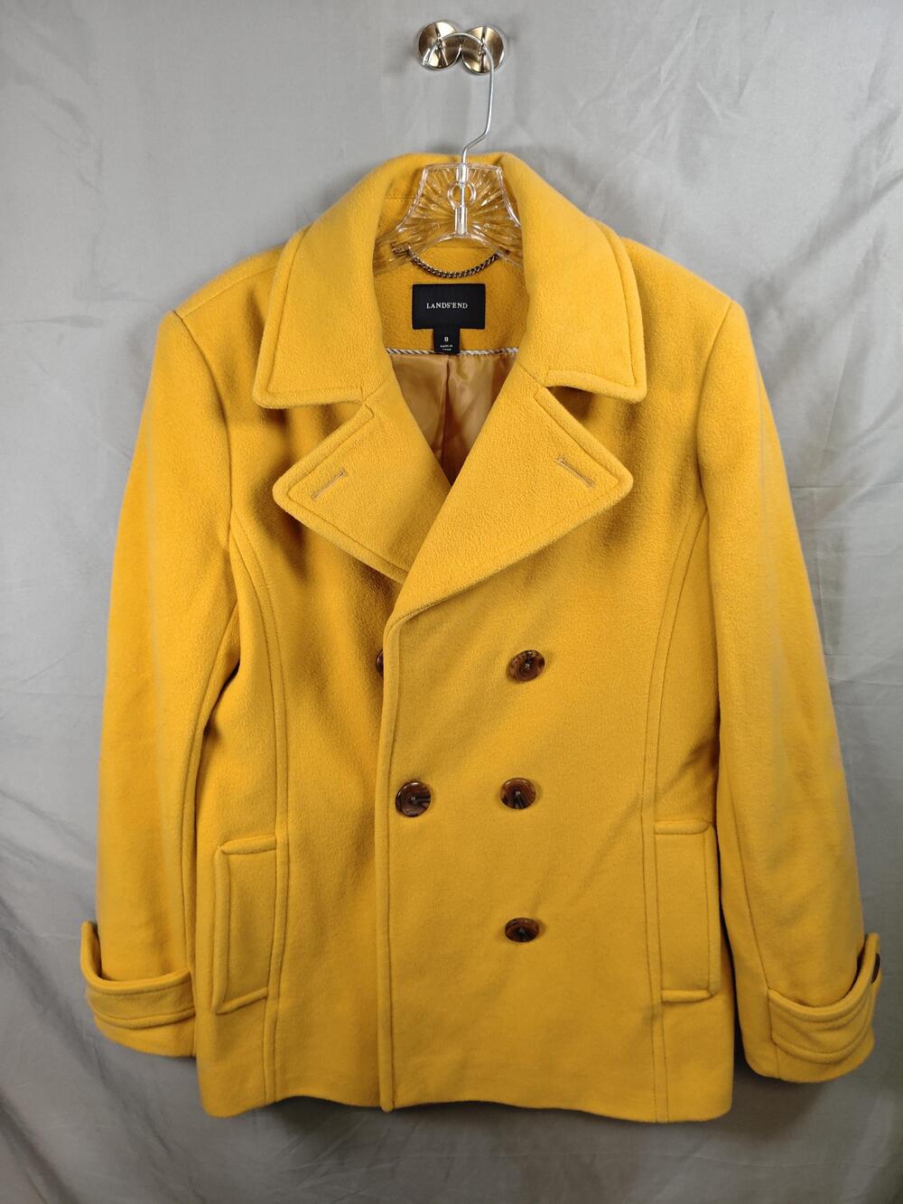 Lands End Pea Coat Womens 8 Wool Blend Double Breasted Button Jacket Classic